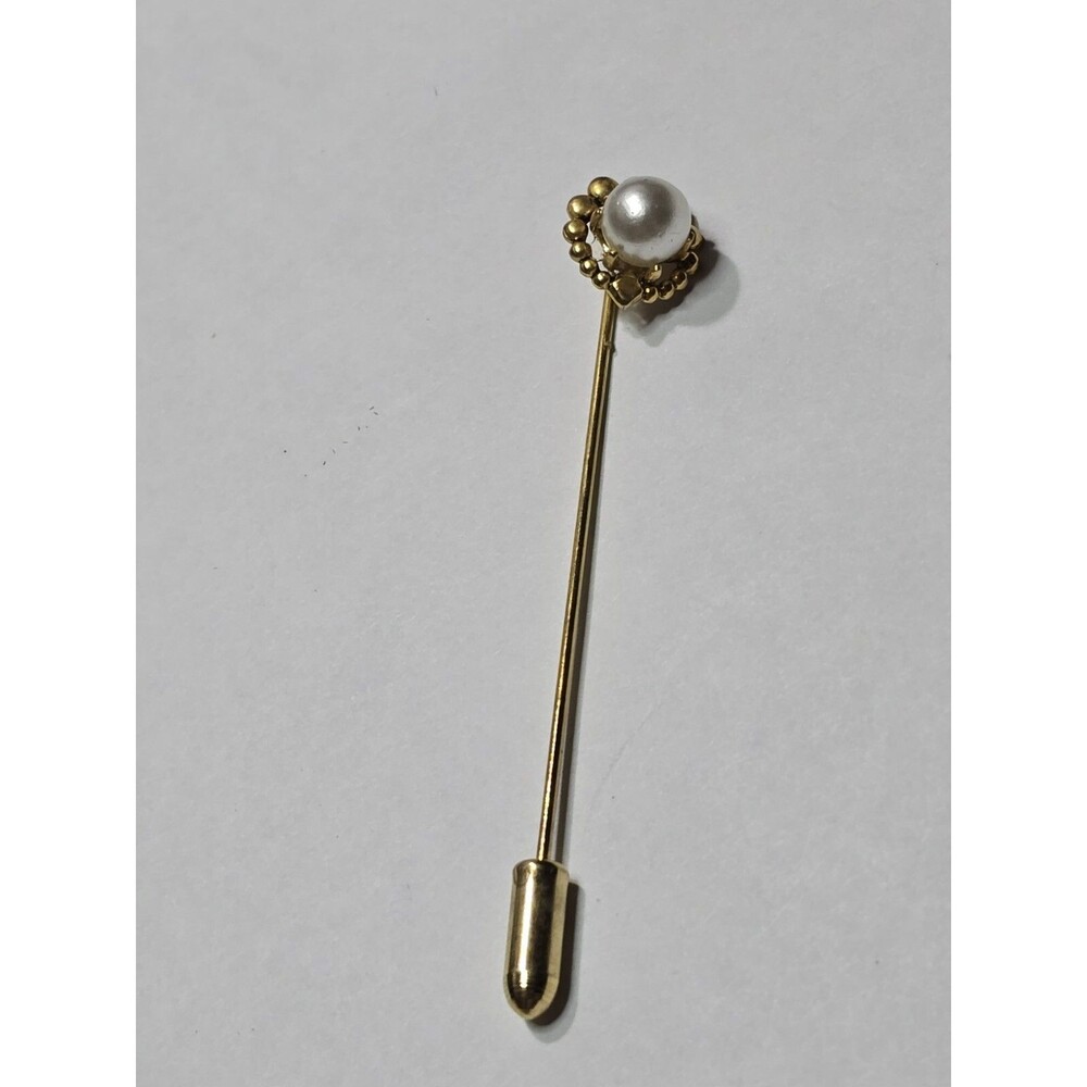 Vintage Faux Pearl Gold Tone Scarf Lapel Hat Pin